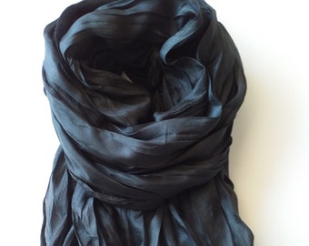 Black silk scarf, silk scarf hand dyed Black silk scarf mens women silk scarf elegant black scarf