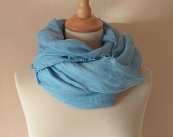 Blue  linen scarf blue scarf,   men  linen scarf women scarf, pure linen scarf gift for birthday