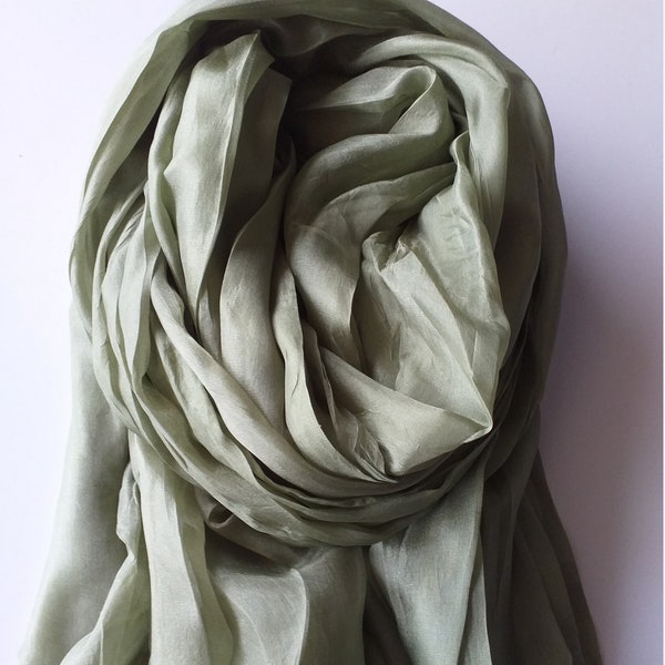 Kaki silk scarf,  silk scarf hand dyed Kaki silk scarf mens  women silk scarf elegant kaki  scarf