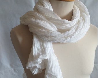 Long White scarf white cotton scarf light weight scarf mens white scarf  white scarf light cotton scarf soft white scarf