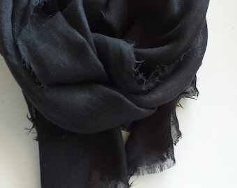 Black  linen scarf, Black scarf,   men  linen scarf women scarf, pure linen scarf gift for birthday