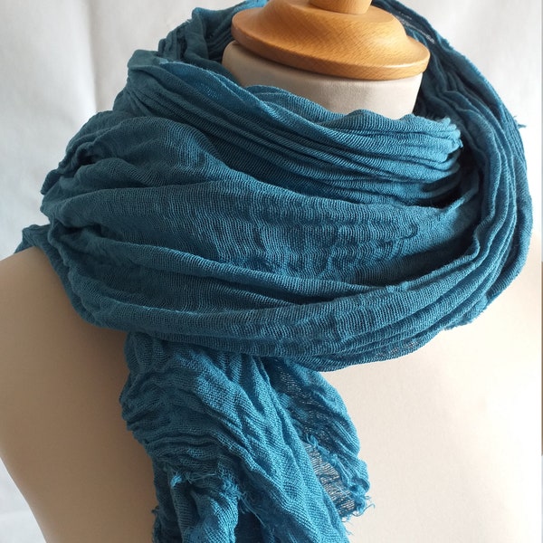 Teal Blue long cotton scarf hand dyed cotton scarf men cotton scarf women cotton scarf gift for birthday