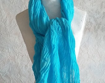 XL turquoise cotton scarf men women cotton scarf hand dyed turquoise cotton scarf gift for him