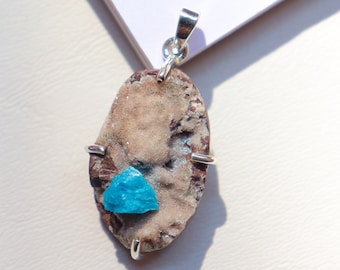 Natural Cavansite Druzy Pendant, 925 Sterling Silver, Cavansite Druzy Stone, Anniversary Gift, Cavansite Crystal Pendant, Cavansite Gift.