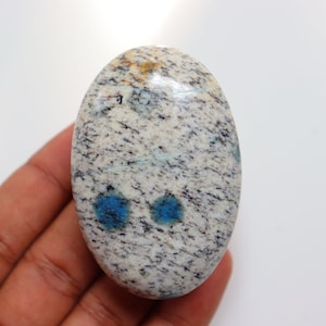 K2 Jasper Palmstone, Natural K2 Crystal Palmstone, chakra palm stone, Ethically Sourced, Raindrop Azurite, Azurite in Quartz, Pocket Stone