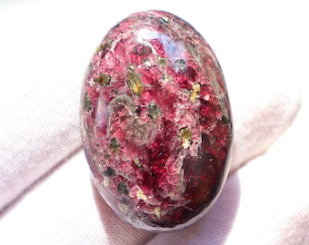 Gemmy Rhodolite Garnet Palm Stone, Polished Flashy Red Garnet