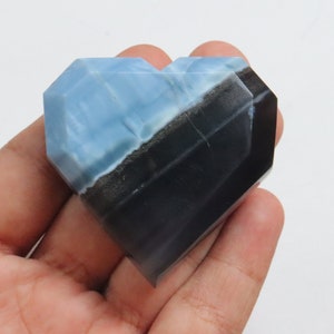 Unique Owyhee Blue Opal Faceted Heartstone, Natural Blue Opal Stone, Throat Chakra, Forgiveness, Chakra Healing Crystal, self-expression