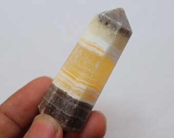 Zebra Calcite Tower, Phantom Banded Golden Calcite Stone, Natural Zebra Calcite, Mexican Calcite, Pocket Stone, Zebra Calcite Crystal.