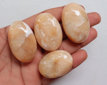 4 Pieces Shiny Peach Stilbite Palmstone, Natural Peach Stilbite Crystal Stone, Smooth Stilbite Palm, Crown Chakra, Zeolite Palm Stone