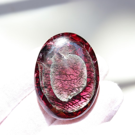 Gemmy Rhodolite Garnet Palm Stone, Polished Flashy Red Garnet