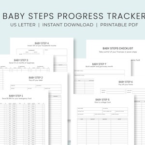 Puede incluir: Conjunto de hojas de cálculo PDF imprimibles para realizar un seguimiento del progreso financiero utilizando el método "Baby Steps". Las hojas de cálculo incluyen secciones para ahorrar, pagar deudas, invertir y generar riqueza. La lista de verificación incluye siete pasos para tomar el control de las finanzas.