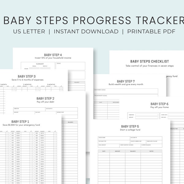 Baby Steps Progress Tracker Printable | Debt Free Planner | Dave Ramsey Financial Peace Plan | US Letter | Instant Download