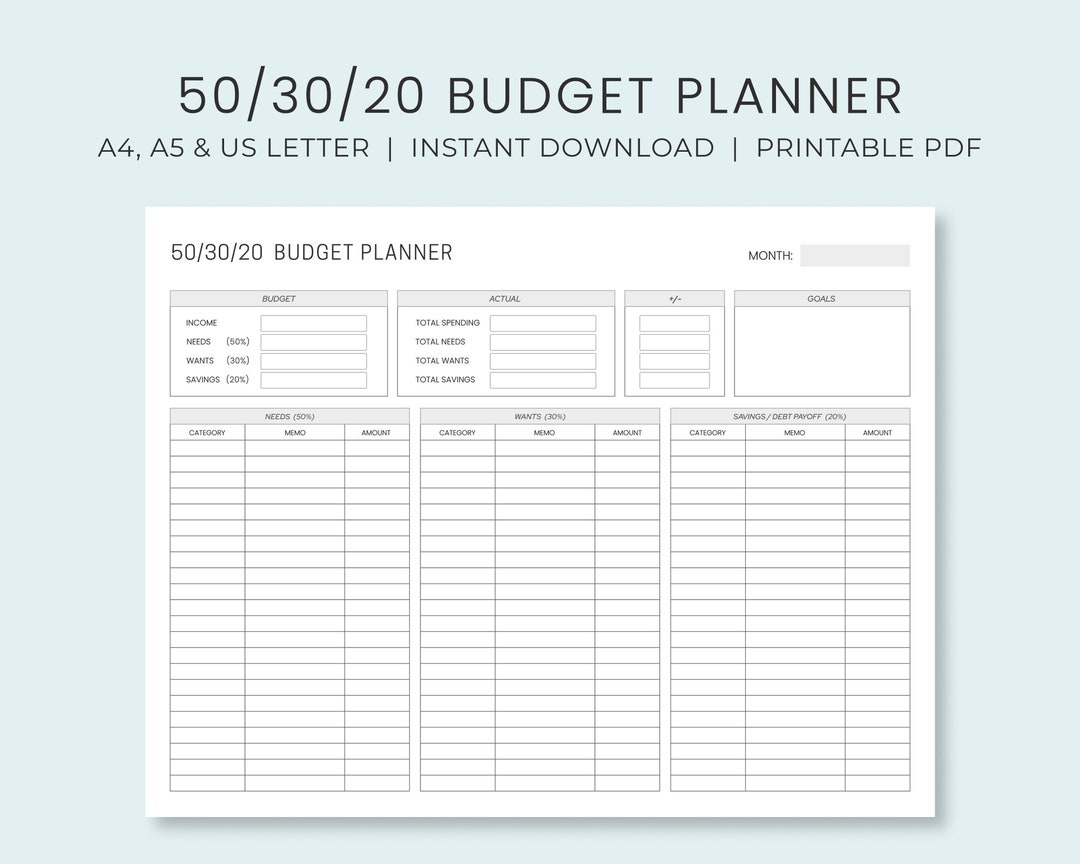 Monthly Budget Planner 50/30/20 Rule & Expense Money Management Monthly Budget Planner 50/30/20 Rule & Expense Money Management