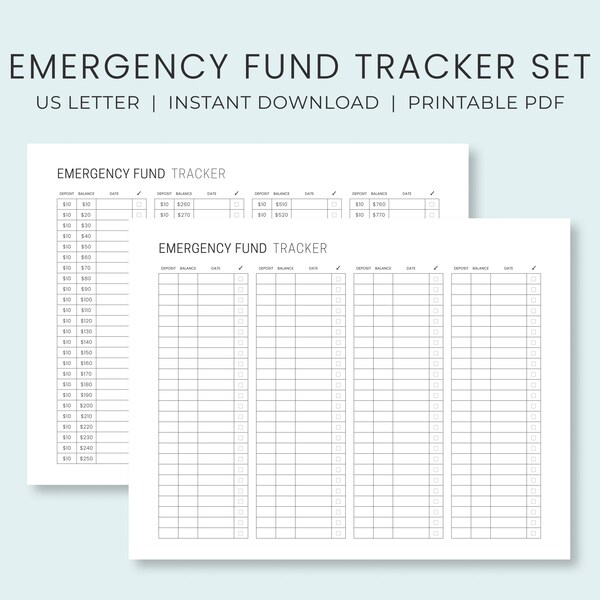 Emergency Fund Savings Tracker Printable Set | 1000 Rainy Day Fund | Savings Goal Tracker | Instant Download