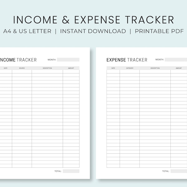 Income & Expense Tracker Printable | Money Tracker | Business Financial Planning | A4 US Letter | Instant Download