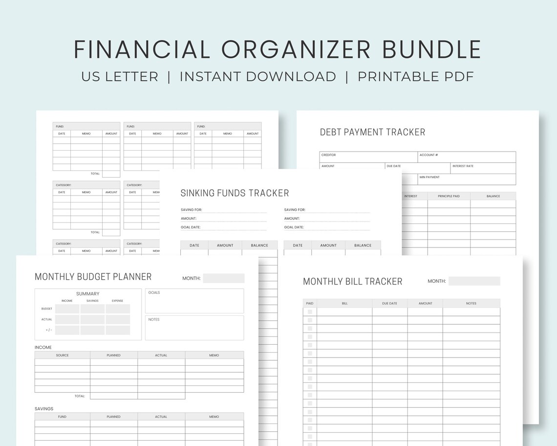 Financial Organizer for Monthly Money Management Personal Finance