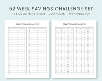 52 Week Savings Challenge Tracker Printable Set | Money Savings Planner | Financial Goal Tracker Bundle | Instant Download