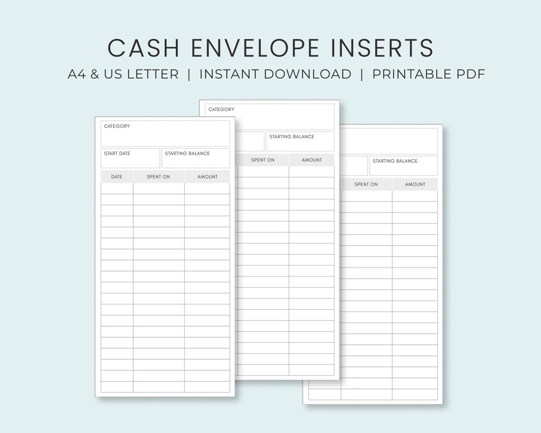Cash Envelope Insert Printable for Budgeting Cash Envelope System