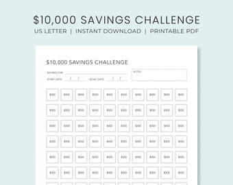 10,000 Savings Challenge Tracker Printable | Savings Goal Planner | Money Savings Challenge Log | Instant Download