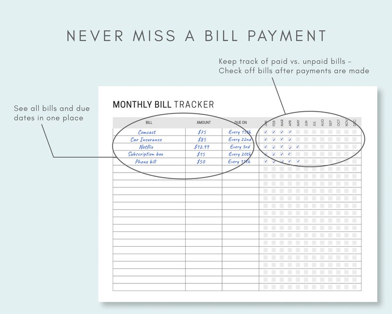 Monthly Bill Tracker Printable | Bill Payment Tracker | Bill Pay ...