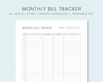Monthly Bill Payment Tracker Printable | Bill Pay Checklist Organizer | Bill Log Planner | Instant Download