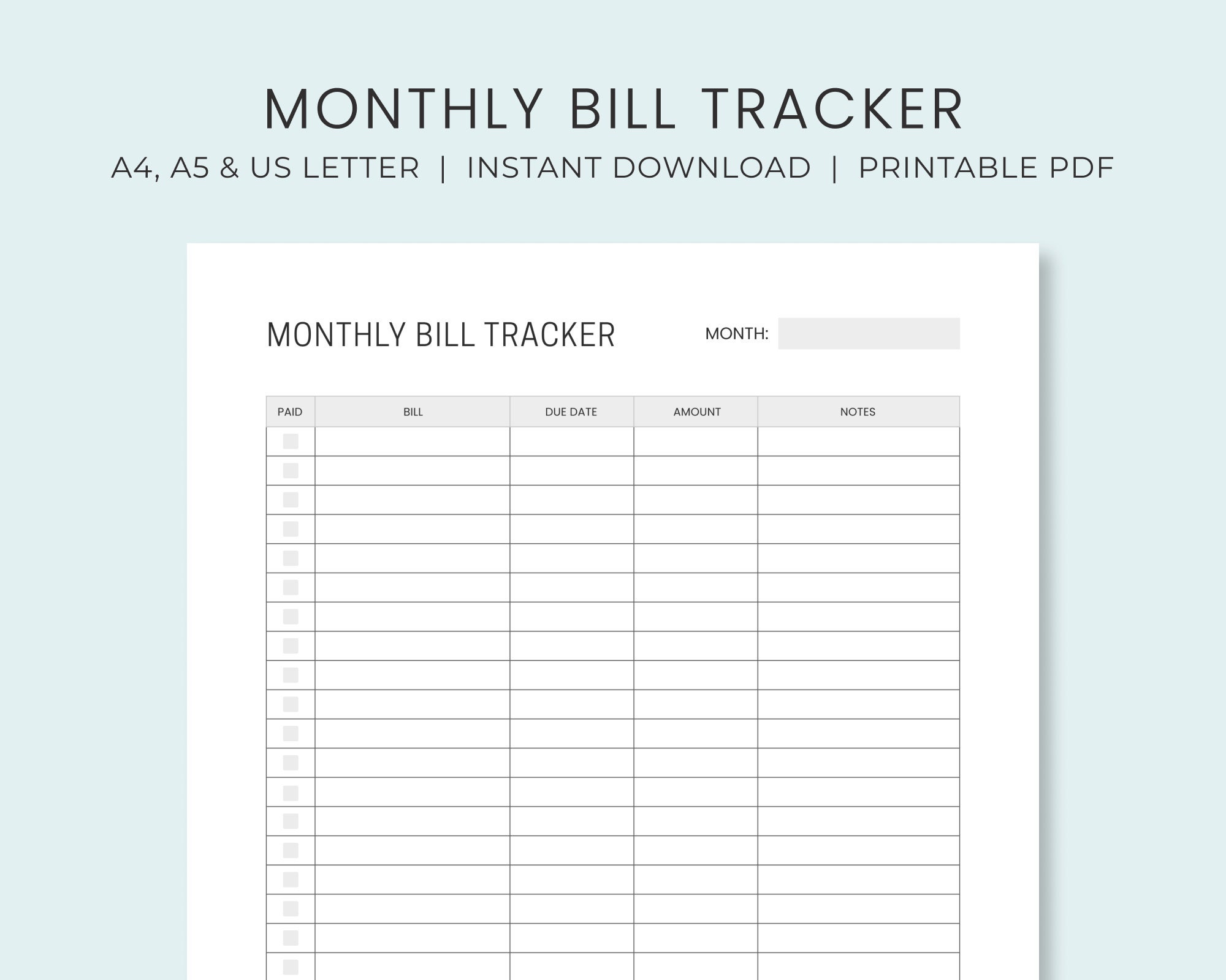 Bill Tracker, Bill Payment Printables