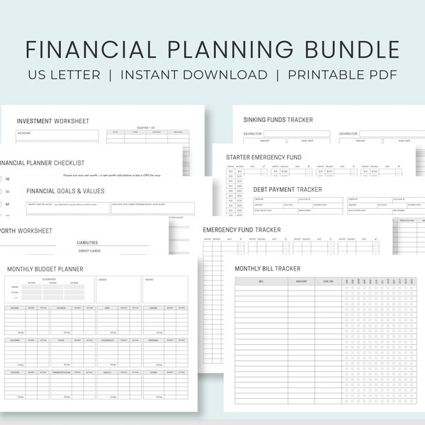 Personal Finance Planner Printable Set | Financial Planning Sheets | Money Management Organizer |  Budget Tracker Binder | Instant Download