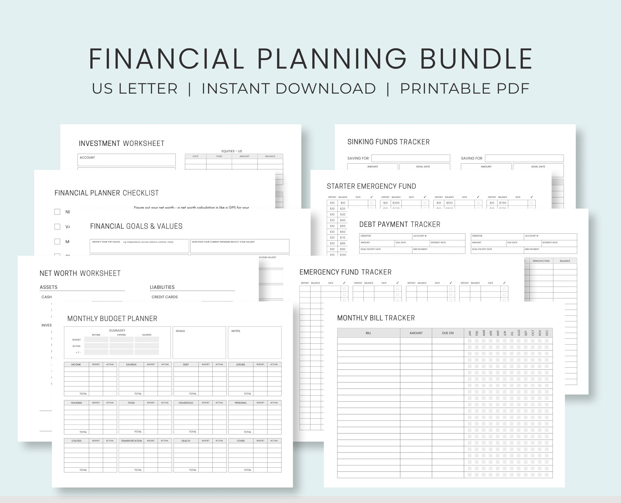 Personal Finance Planner Printable Set | Financial Planning Sheets | Money Management Organizer |  Budget Tracker Binder | Instant Download