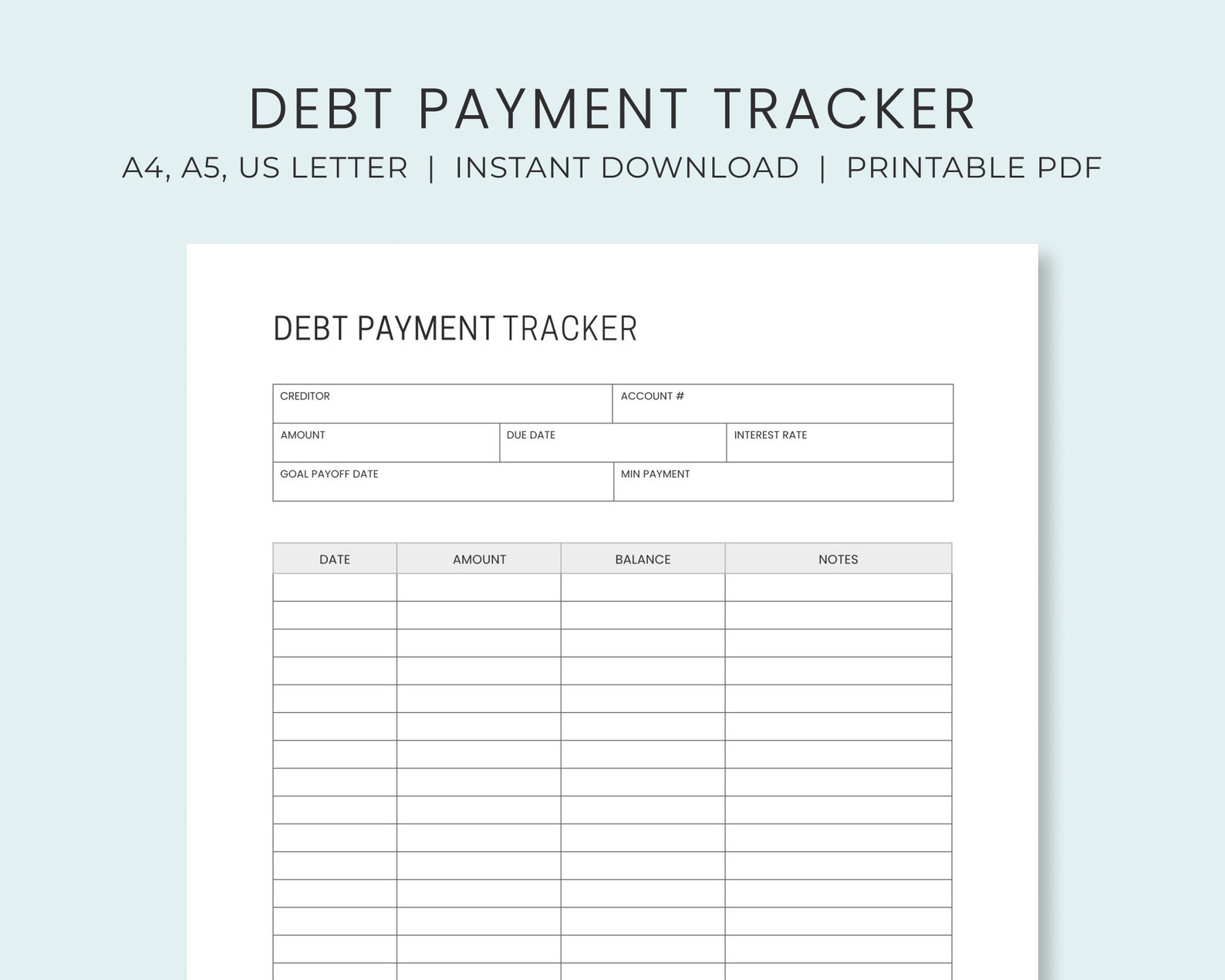 Debt Payment Tracker Printable Debt Payoff Planner Debt Etsy