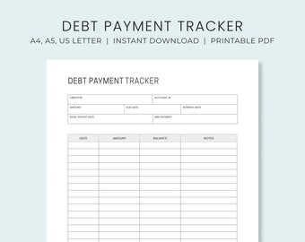 Debt Payment Tracker Printable | Debt Payoff Planner | Debt Snowball Plan Printable | Debt Free Progress Log | US Letter | Instant Download