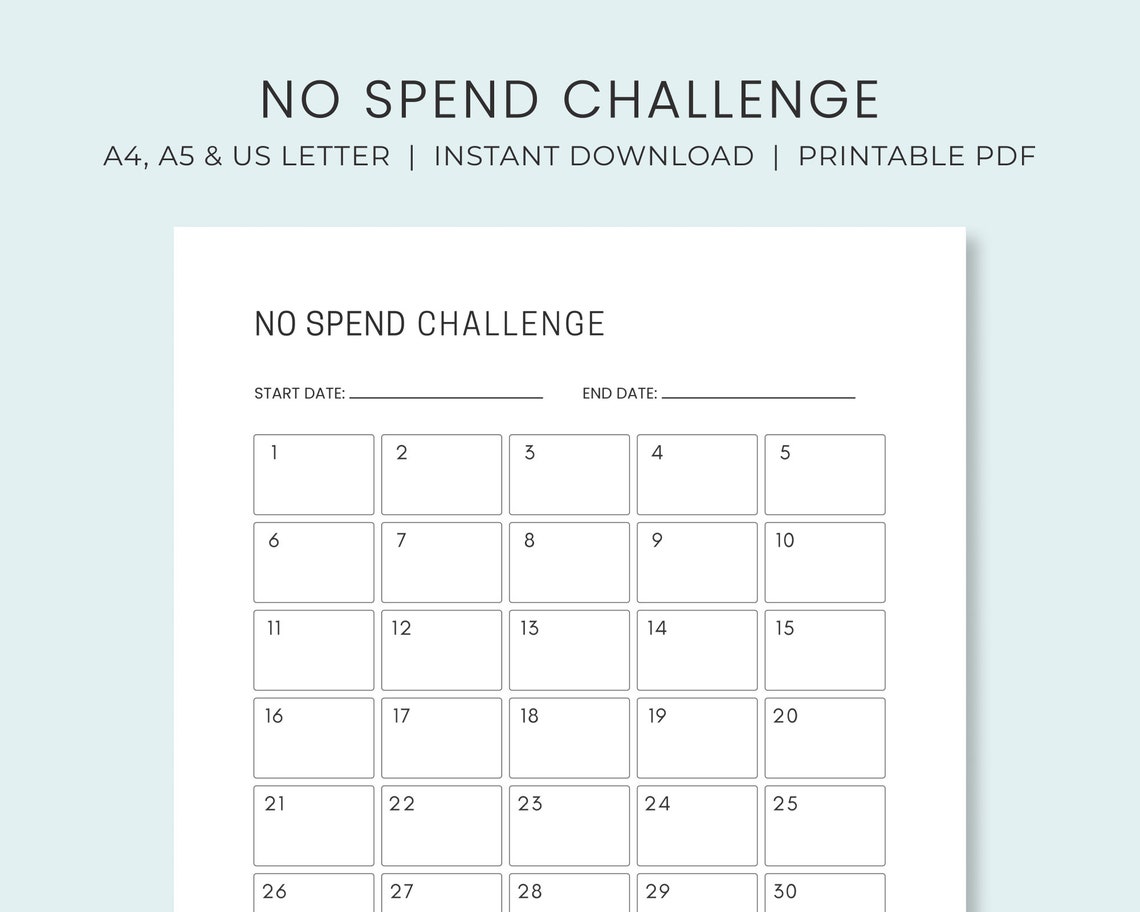 No Spend Challenge Tracker 30 Day Savings Challenge No Etsy No Spend Challenge Tracker 30 Day Savings Challenge No Etsy