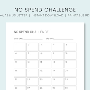 Challenge-tracker zonder uitgaven | 30 dagen sparen-uitdaging | Maandplanner zonder uitgaven | Werkblad Gelddoel | Direct downloaden |