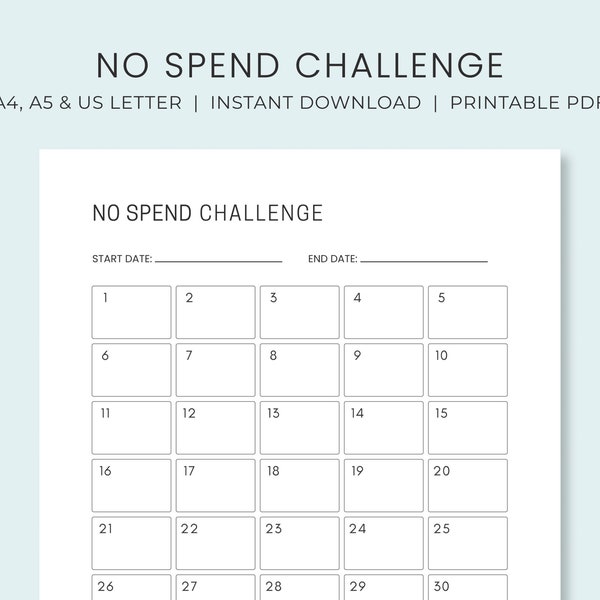 No Spend Challenge Tracker | 30 Day Savings Challenge | No Spend Month Planner | Money Goal Worksheet | Instant Download |