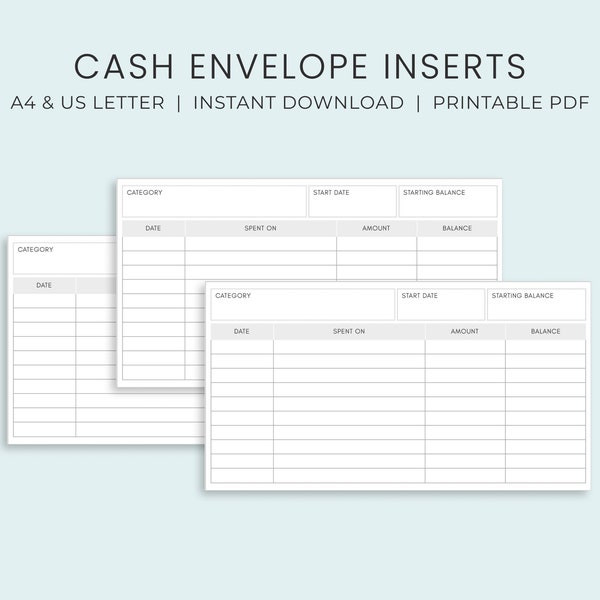 Cash Envelope Insert Printable for Budgeting | Cash Envelope System Tracker | Money Saving Template | Instant Download