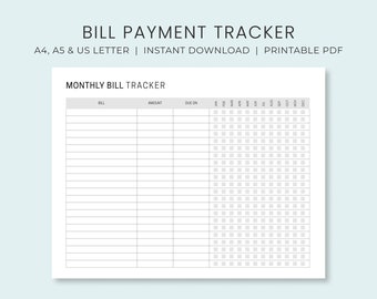 Monatlicher Bill Tracker Printable | Bill Zahlung Tracker | Bill Pay Checklist Organizer | Planer | A4 A5 US Letter | Sofort Download
