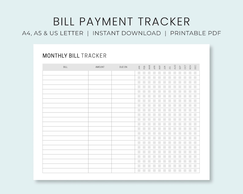Monthly Bill Tracker Printable Bill Payment Tracker Bill Pay