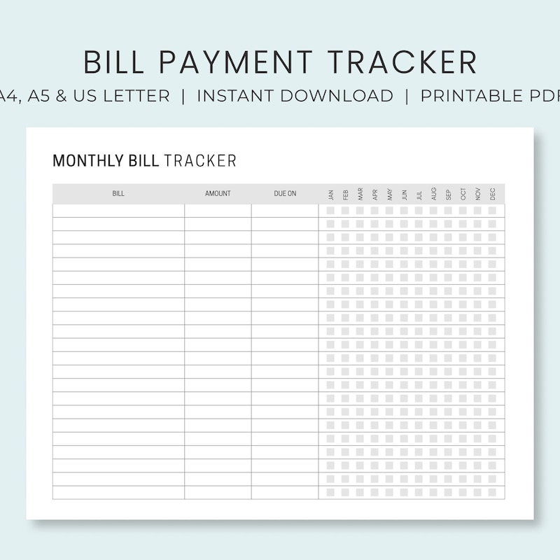 Free Bill Tracker Etsy