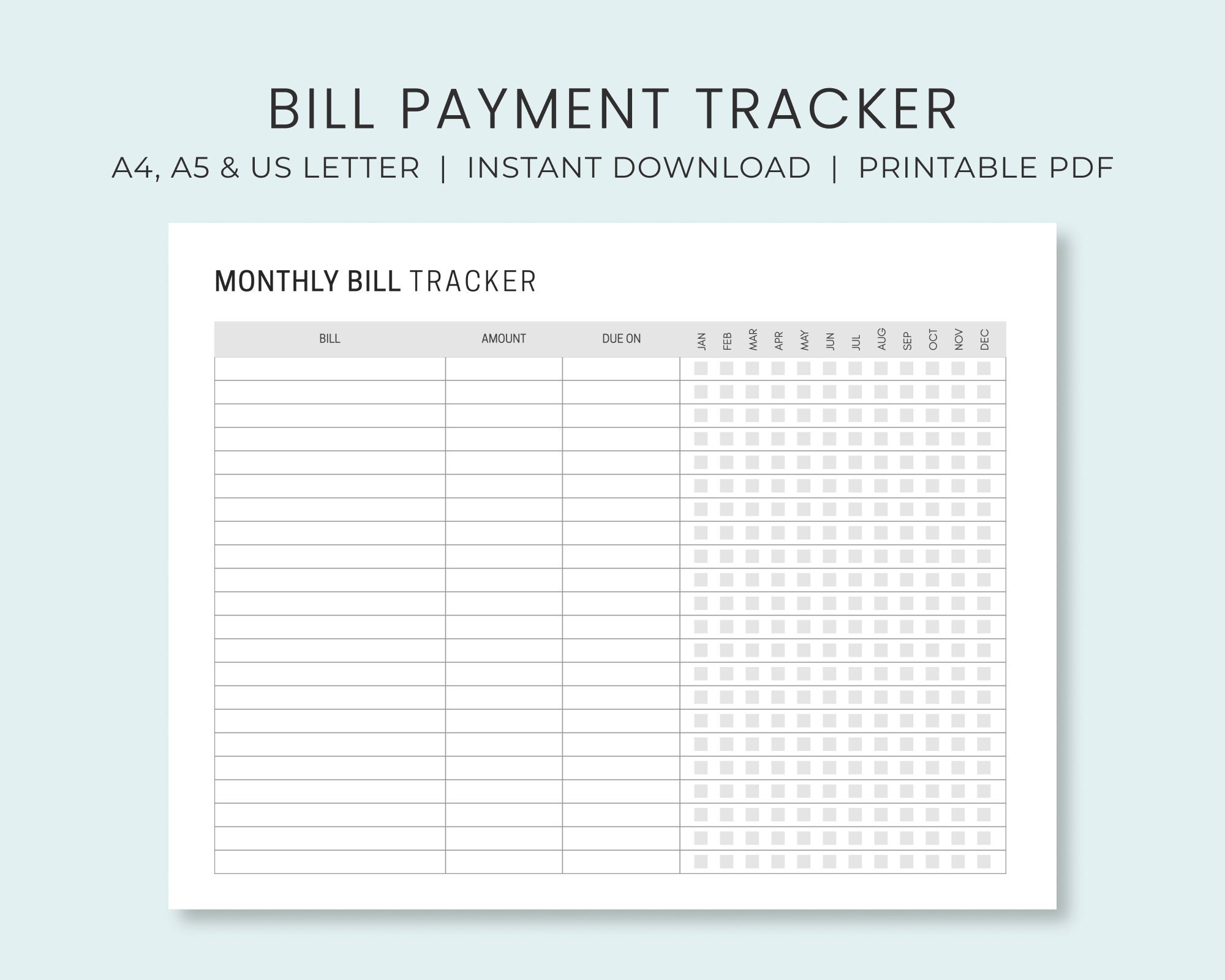 Monthly Bill Organizer: Bill and Expense Tracker, Monthly Bill Payment &  Organizer, Simple Home Budget Spreadsheet, Monthly Bill Payments  Checklist Organizer Planner