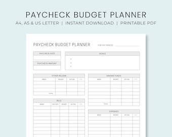 Paycheck Budget Planner Printable | Budget by Paycheck Worksheet | Biweekly Personal Budget Template | Instant Download