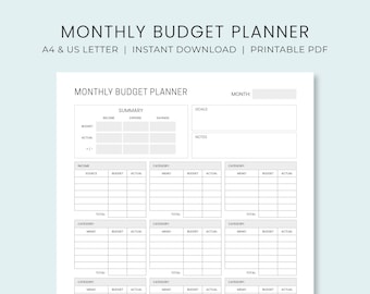 Monthly Budget Planner Printable | Monthly Financial Planning | Income & Expense Tracker | Money Tracker Printable | Instant Download