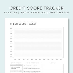 Rastreador de puntaje crediticio imprimible / Hoja de trabajo para aumentar puntos de crédito / Guía de puntaje crediticio / Planificador financiero para el pago de deudas