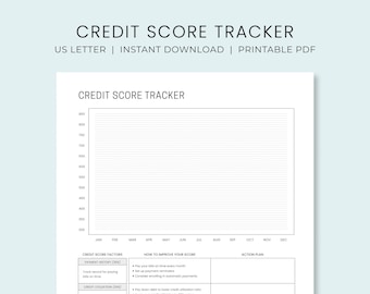 Credit Score Tracker Printable | Credit Point Increase Worksheet | Credit Score Guide | Debt Repayment Financial Planner
