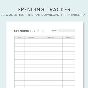 Spending Tracker Printable | Monthly Expense Log | Business Expense Planner | Money Budget Chart | A4 & US Letter | Instant Download