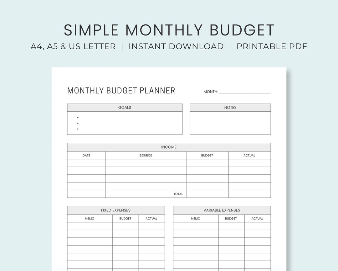Monthly Budget Planner Printable Simple Budget Worksheet Personal