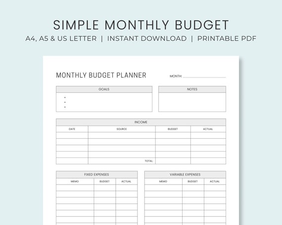 Printable Monthly Budget Planner, Budget Template, Finance Planner, Budget  Plan, Financial Journal, Monthly Budget Sheet, A4 and Letter 