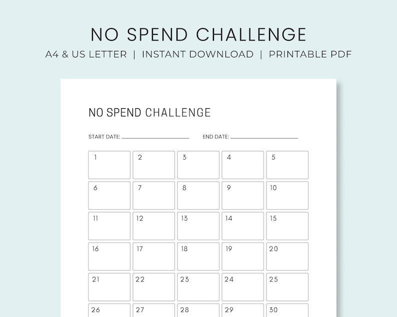 No Spend Challenge Tracker 30 Day Savings Challenge No Etsy No spend challenge tracker 30 day savings challenge no etsy