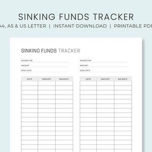 Sinking Funds Tracker Printable | Savings Tracker Worksheet | Sinking Funds Planner | Instant Download