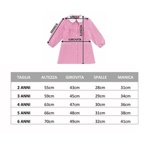 Puede incluir: Una tabla de tallas para ropa de ni&ntilde;os con medidas en cent&iacute;metros para la altura, la cintura, los hombros y la longitud de la manga. La tabla muestra las tallas para las edades de 2 a 6 a&ntilde;os.