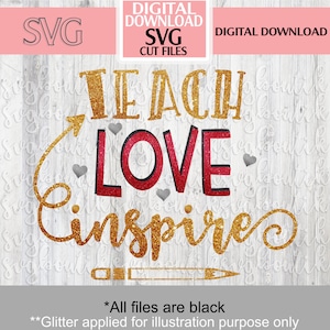 Enseignez l’amour inspirez SVG| Cadeau personnalisé| Cadeau d’appréciation de l’enseignant| Cadeau pour l’enseignant|| Merci Maître| Dicton de professeur mignon