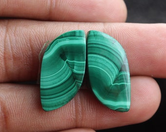 Malachite Fancy Shape Cabochon Matching Pair, Stone For Earring Making,,21X12X3mm
